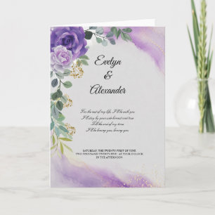 Elegante Paarse Waterverf Roze Gouden Bruiloft Kaart