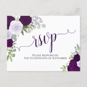 Elegante Paarse Waterverf Rozen Bruiloft RSVP Briefkaart