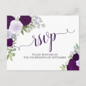 Elegante Paarse Waterverf Rozen Bruiloft RSVP Briefkaart (Voorkant)