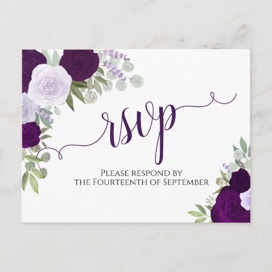 Elegante Paarse Waterverf Rozen Bruiloft RSVP Briefkaart (Voorkant)