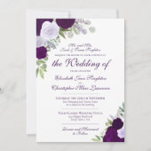 Elegante Paarse Waterverf Rozen Formele Bruiloft Kaart (Voorkant)