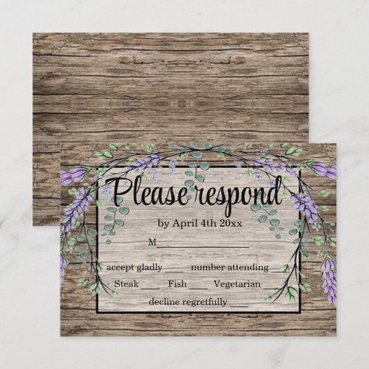 Elegante paarse waterverf rustieke lavendel bruilo RSVP kaartje (Voorkant / Achterkant)