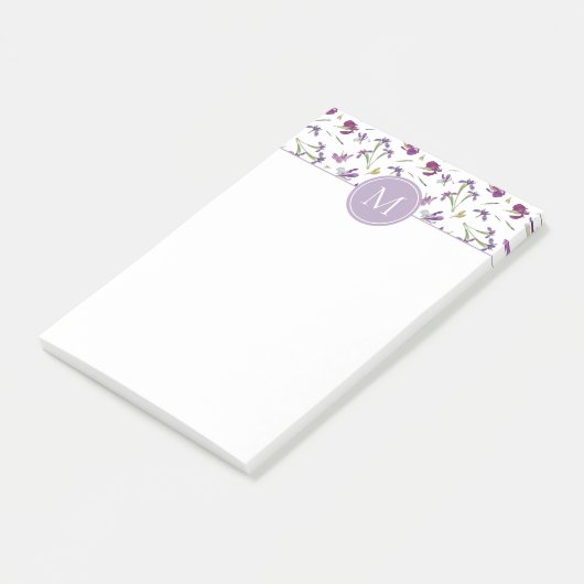 Elegante Paarse Waterverf stijgt 4"x 6"Monogram Post-it® Notes (Schuin)