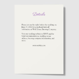 Elegante Paarse Waterverf Wildflower bruiloft Informatiekaartje