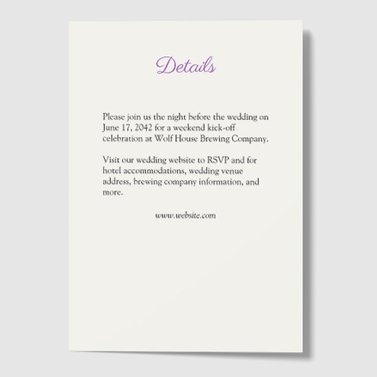 Elegante Paarse Waterverf Wildflower bruiloft Informatiekaartje