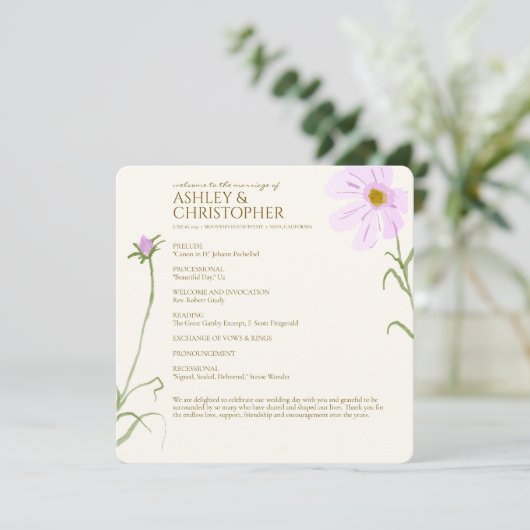 Elegante Paarse Waterverf Wildflower bruiloft Programmakaart (Staand voorkant)