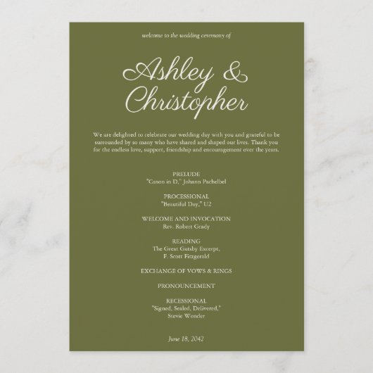 Elegante Paarse Waterverf Wildflower bruiloft Programmakaart (Voorkant)