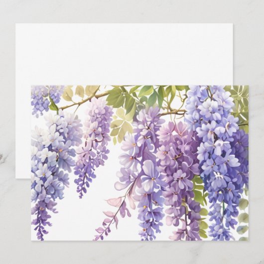 Elegante paarse waterverf wisteria blauw bloemig kaart (Voorkant / Achterkant)