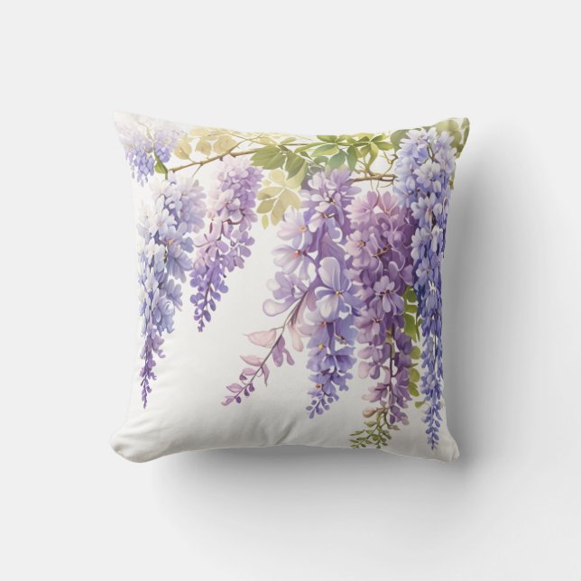 Elegante paarse waterverf wisteria blauw bloemig kussen (Voorkant)