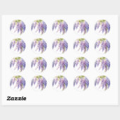 Elegante paarse waterverf wisteria blauw bloemig ronde sticker (Vel)