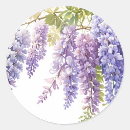 Elegante paarse waterverf wisteria blauw bloemig ronde sticker