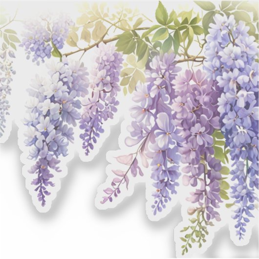 Elegante paarse waterverf wisteria blauw bloemig sticker (Voorkant)