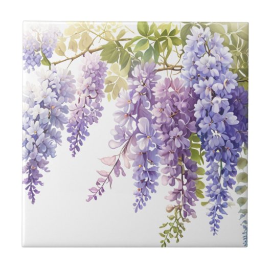 Elegante paarse waterverf wisteria blauw bloemig tegeltje (Voorkant)