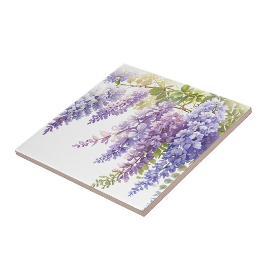 Elegante paarse waterverf wisteria blauw bloemig tegeltje (Zijkant)