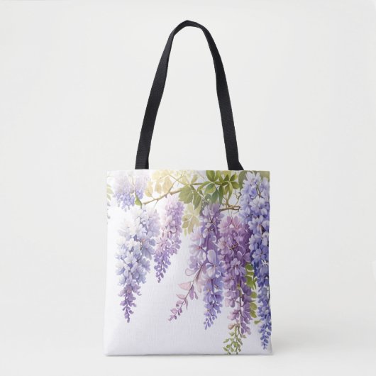Elegante paarse waterverf wisteria blauw bloemig tote bag (Voorkant)