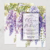 Elegante paarse waterverf wisteria bloemenbruiloft kaart (Voorkant / Achterkant)
