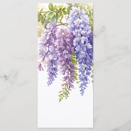 Elegante paarse waterverf wisteria bloemenbruiloft menu (Achterkant)