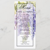 Elegante paarse waterverf wisteria bloemenbruiloft menu (Voorkant)