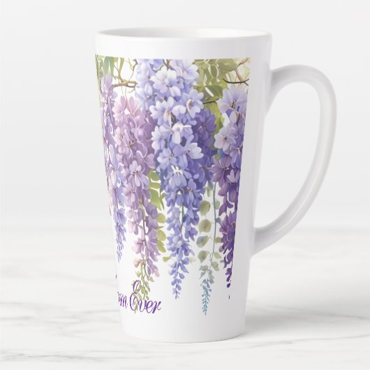 Elegante paarse waterverf wisteria bloemenmam latte mok (Rechts)