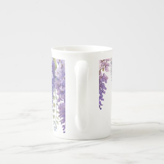 Elegante paarse waterverf wisteria bloemenmam porselein kop (Achterkant)