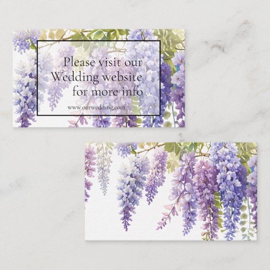 Elegante paarse waterverf wisteria bruiloft informatiekaartje (Voorkant / Achterkant)