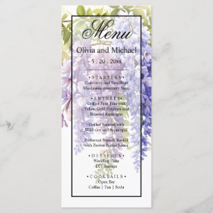 Elegante paarse waterverf wisteria floral menu
