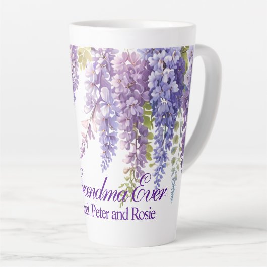 Elegante paarse waterverf wisteria floral Oma Latte Mok (Rechterhoek)