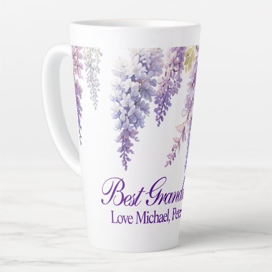 Elegante paarse waterverf wisteria floral Oma Latte Mok (Linkerhoek)