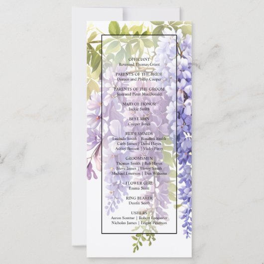Elegante paarse waterverf wisteria huwelijksprogra (Achterkant)