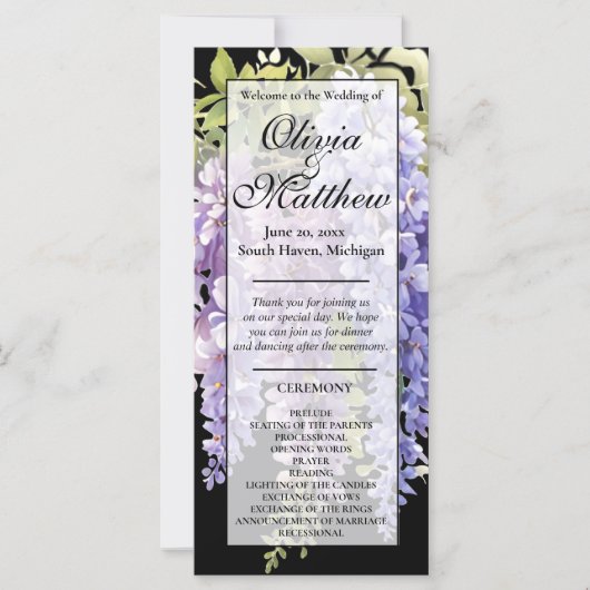 Elegante paarse waterverf wisteria huwelijksprogra (Voorkant)