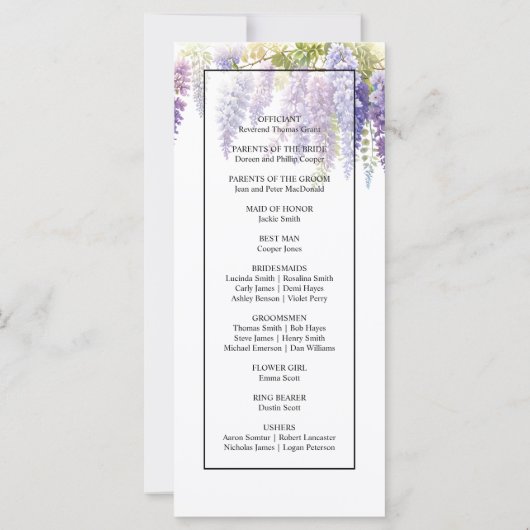 Elegante paarse waterverf wisteria huwelijksprogra (Achterkant)