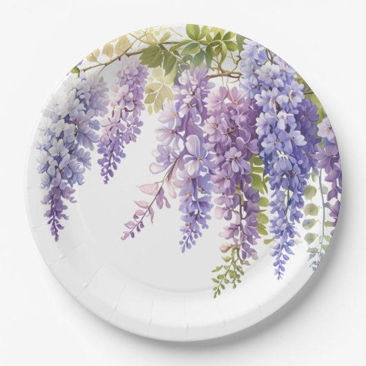 Elegante paarse waterverf wisteria paarse bloemen papieren bordje (Voorkant)