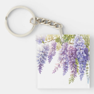 Elegante paarse waterverf wisteria paarse bloemen sleutelhanger