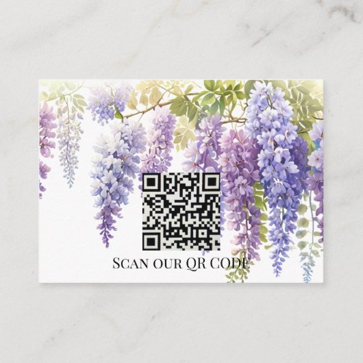 Elegante paarse waterverf wisteria QR code bruilof Informatiekaartje (Achterkant)