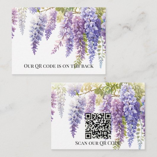 Elegante paarse waterverf wisteria QR code bruilof Informatiekaartje (Voorkant / Achterkant)