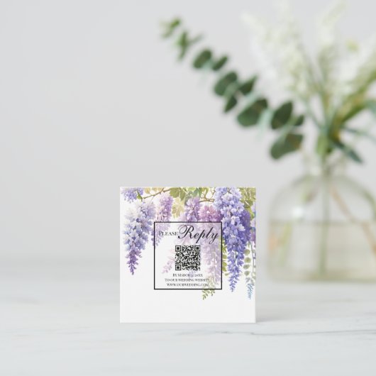 Elegante paarse waterverf wisteria QR code bruilof Informatiekaartje (Staand voorkant)