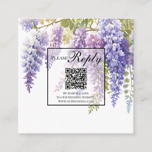 Elegante paarse waterverf wisteria QR code bruilof Informatiekaartje (Voorkant)