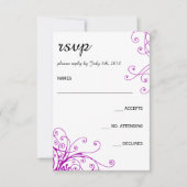 Elegante Paarse wervelingen bruiloft RSVP kaart (Voorkant)