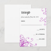 Elegante Paarse wervelingen bruiloft RSVP kaart (Voorkant / Achterkant)