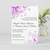 Elegante Paarse wervelingen bruiloft uitnodiging (Staand voorkant)
