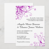 Elegante Paarse wervelingen bruiloft uitnodiging (Voorkant / Achterkant)