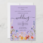 Elegante Paarse wilde bloem bruiloft uitnodiging (Voorkant)