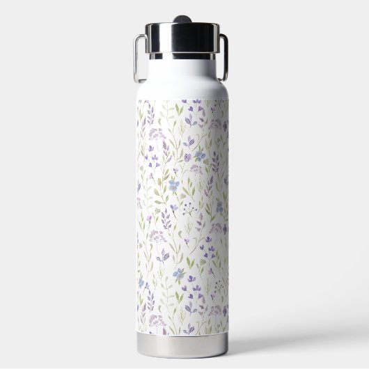 Elegante Paarse Wilde Bloem Waterfles (Voorkant)