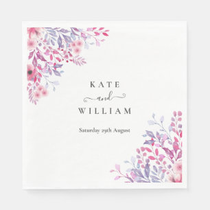 Elegante paarse wilde bloemen waterverf  servet