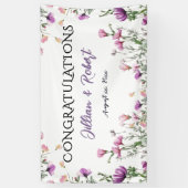 Elegante Paarse Wildebloementuin Bruiloft Spandoek (Verticaal)