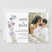 Elegante Paarse Wildflower bruiloft Save the Date Kaart (Voorkant)