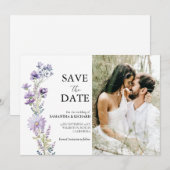 Elegante Paarse Wildflower bruiloft Save the Date Kaart (Voorkant / Achterkant)
