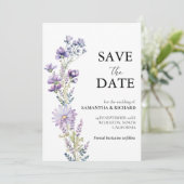 Elegante Paarse Wildflower bruiloft Save the Date Kaart (Staand voorkant)