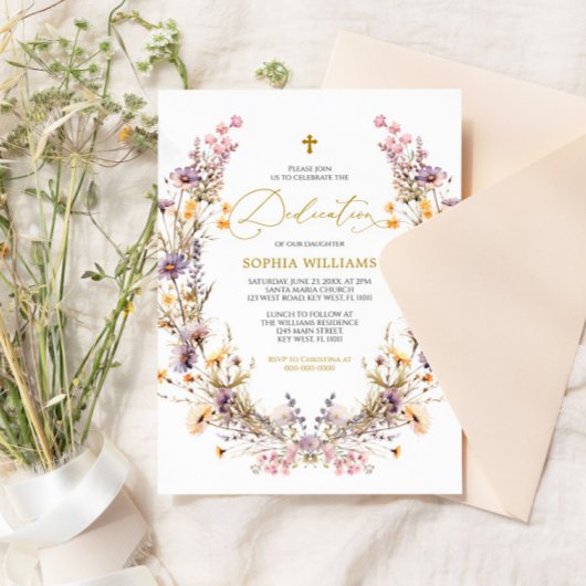 Elegante Paarse Wildflower Dedication Invitation Kaart