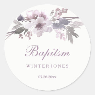 Elegante Paarse Winter Bloem Doop Sticker